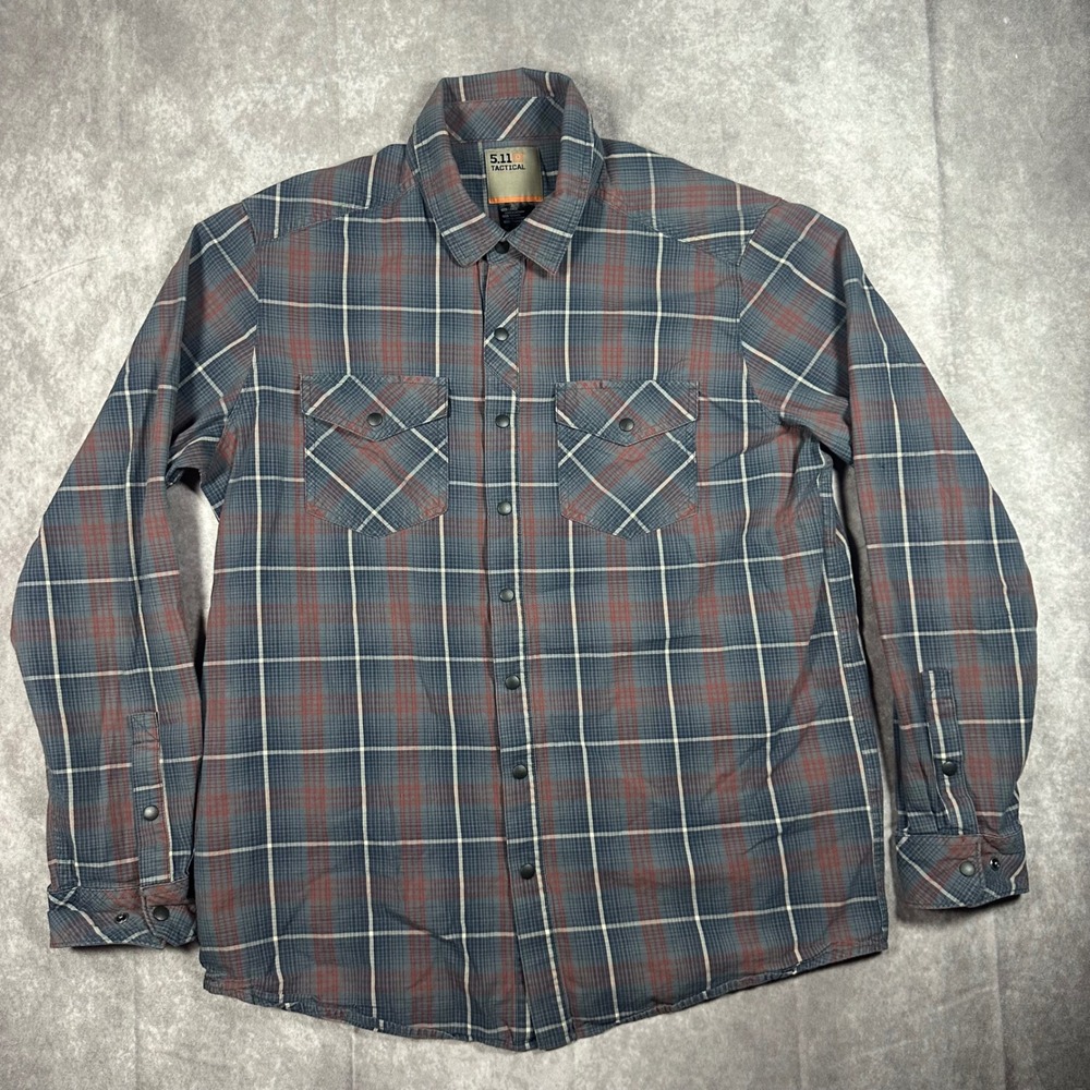 5.11 Tactical Mens Large Blue Red Plaid Snap Front Long Sleeve Western Shirt